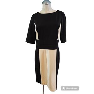 Sandra Darren Size 14 Black Tan Off White Sheath Dress
